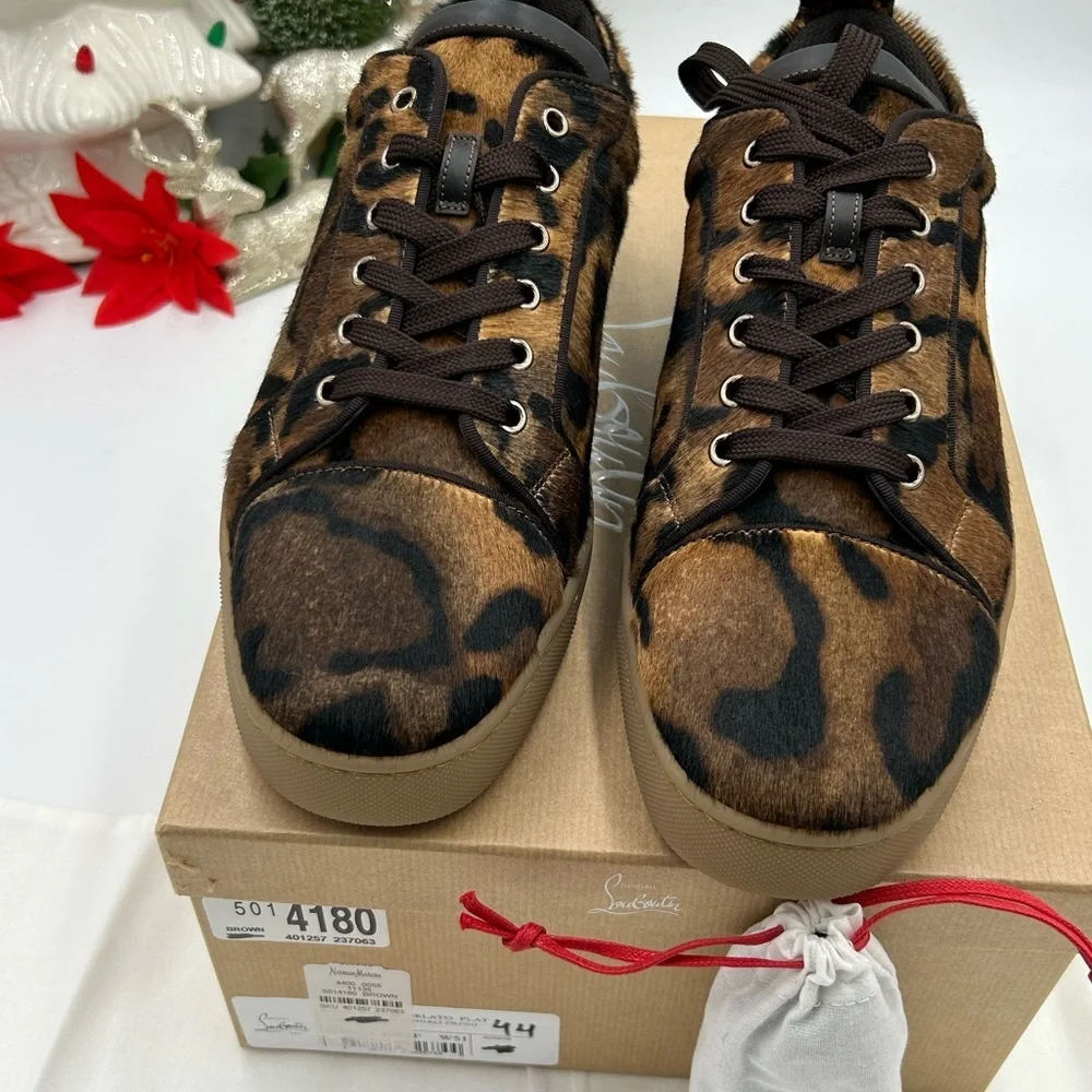 Men's Christian Louboutin, Louis Jr leopard print leather sneakers size 44